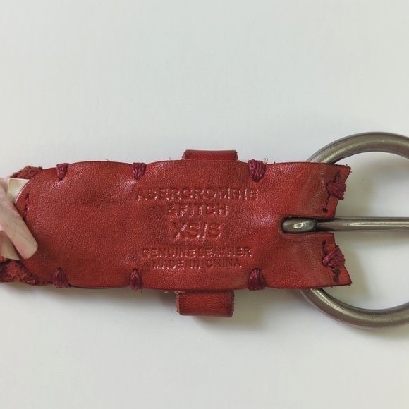 Abercrombie & Fitch Classic Genuine Leather Woven Braided Belt Faded Red XS/S